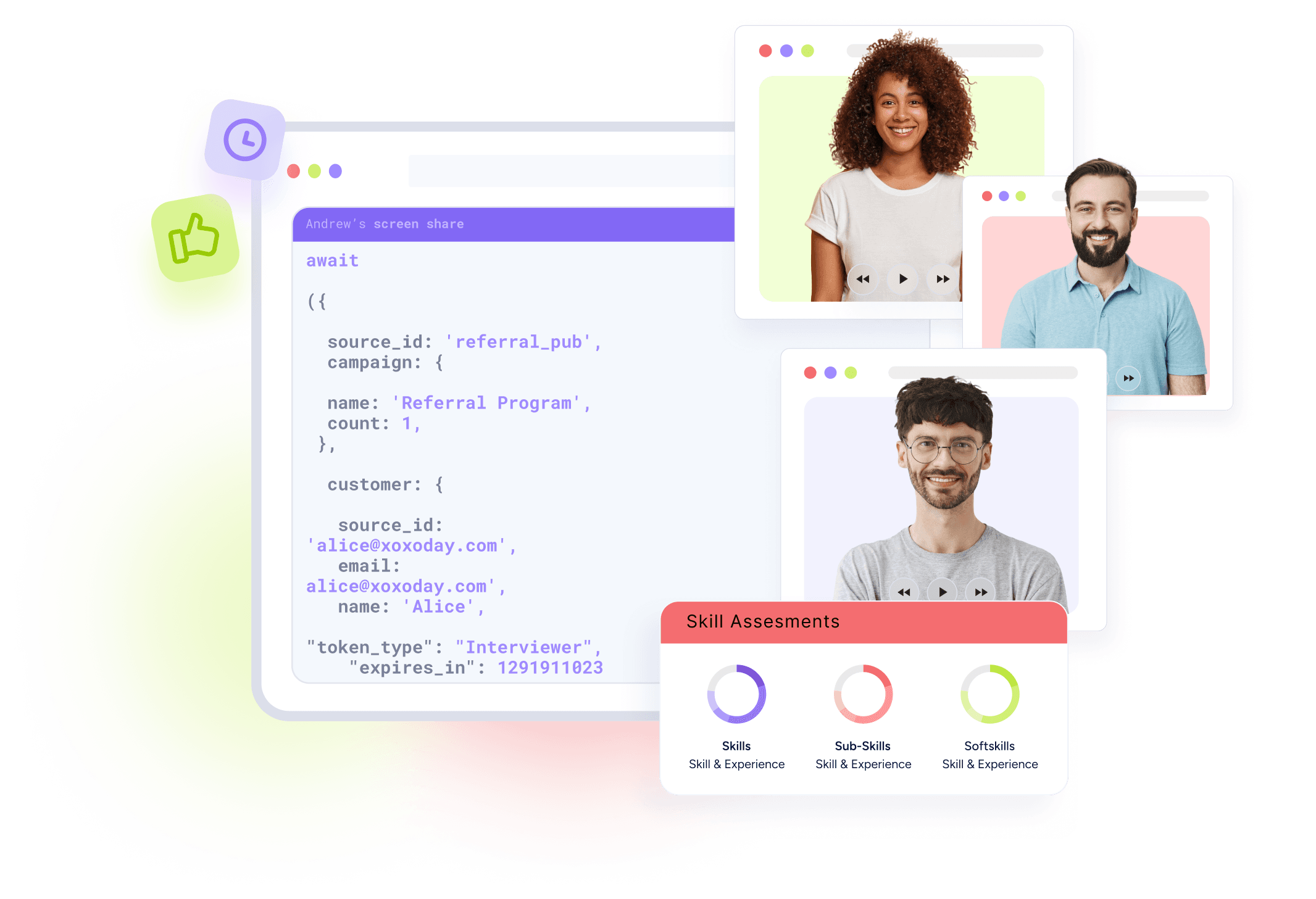 Platform interface showing code and user profiles